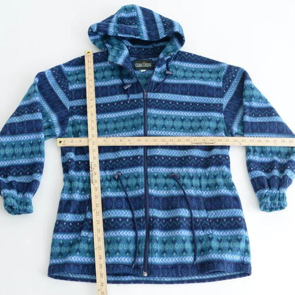 Vintage 90S Cabin Creek Blue & Teal Fleece Zip Up Hooded Sweater Size Small - Picture 3 of 11
